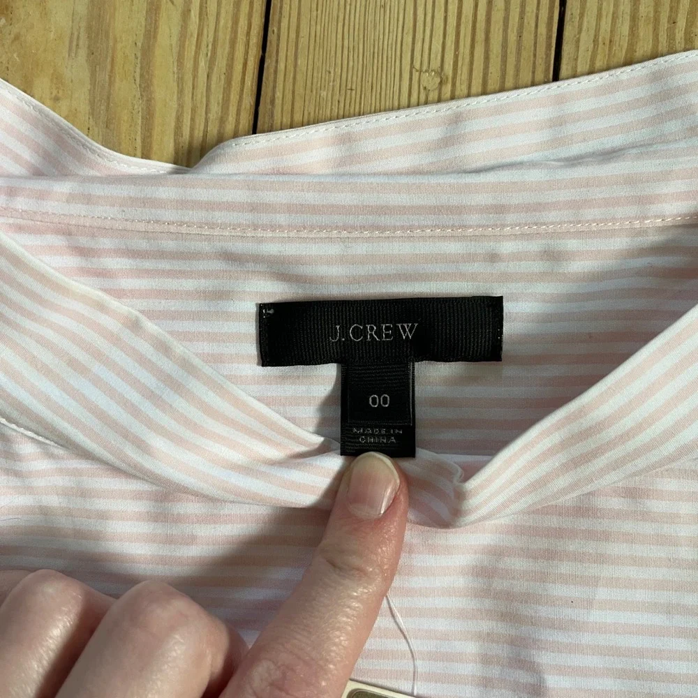 J.Crew Pink Stripe Funnel Neck Poplin Popover Button Shoulder HighLow Longsleeve